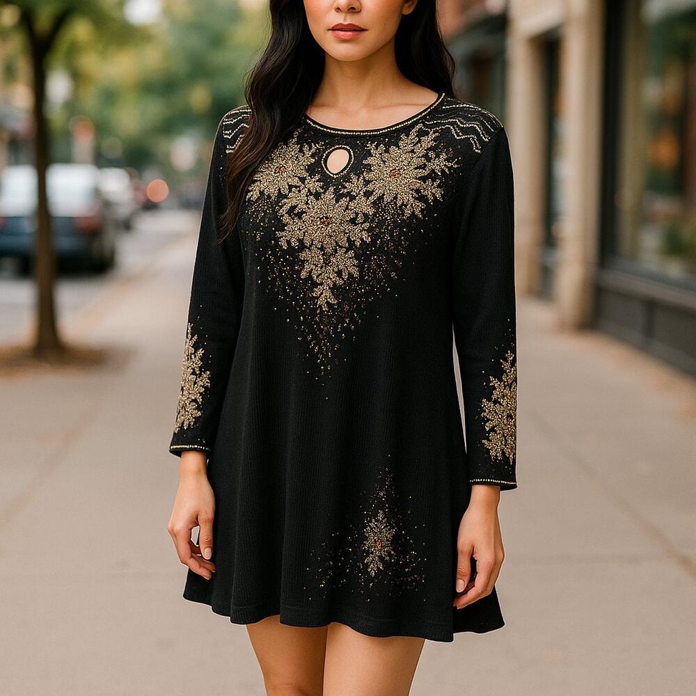 Longyuan Dicxiu Womens Dress Black Gold Bronze Beaded Fancy‎ NEW
